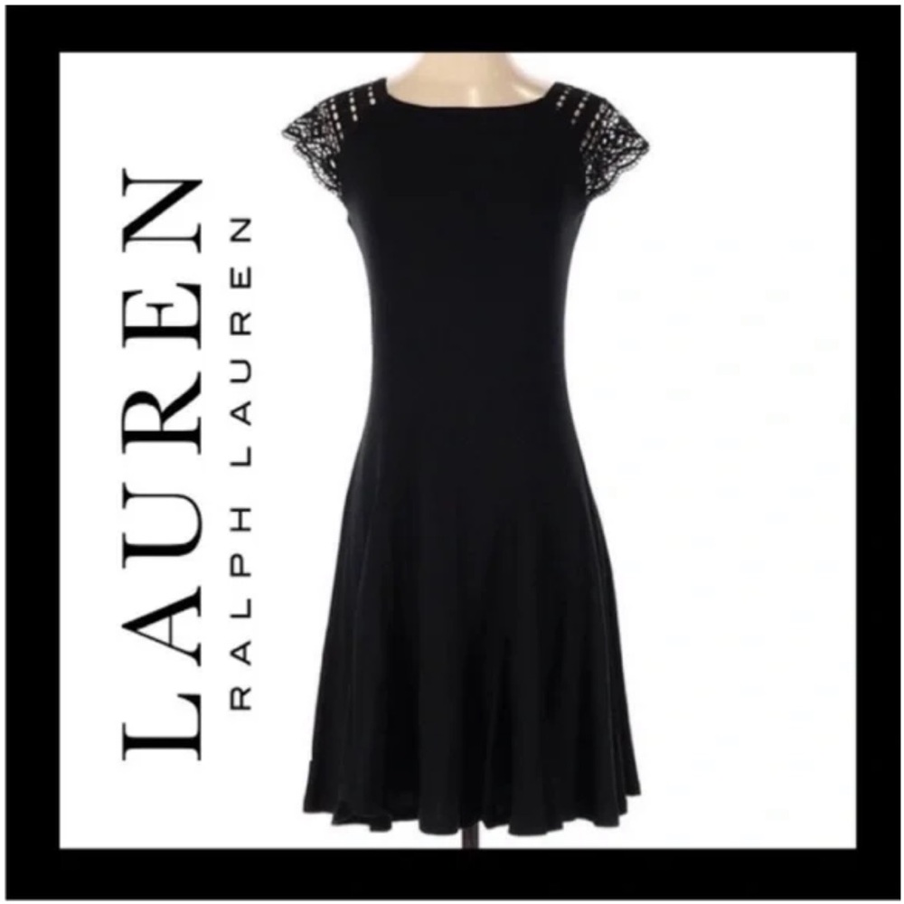Lauren by Ralph Lauren Petite Black Crochet Lace Cap Sleeve Dress - size PS - Picture 3 of 13